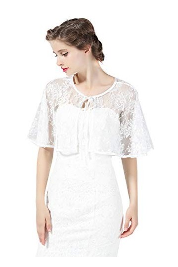 BEAUTELICATE Cape en Dentelle Étole Châle De Mariage Dété Femme sur Robe de Mariée Soirée Demoiselle dhonneur Blanc, Taille