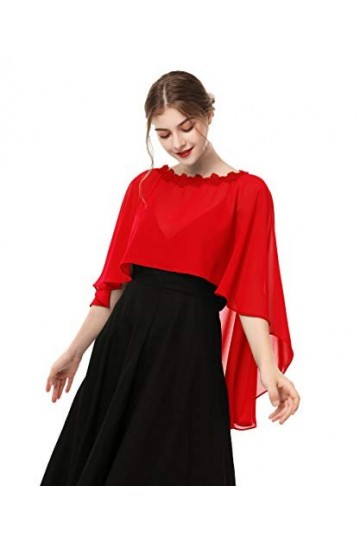 Hotshawl Capelettes en mousseline de soie pour femme, Rouge, Taille unique