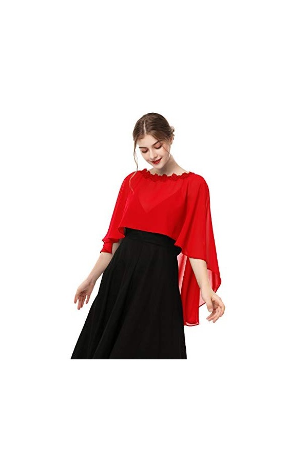 Hotshawl Capelettes en mousseline de soie pour femme, Rouge, Taille unique