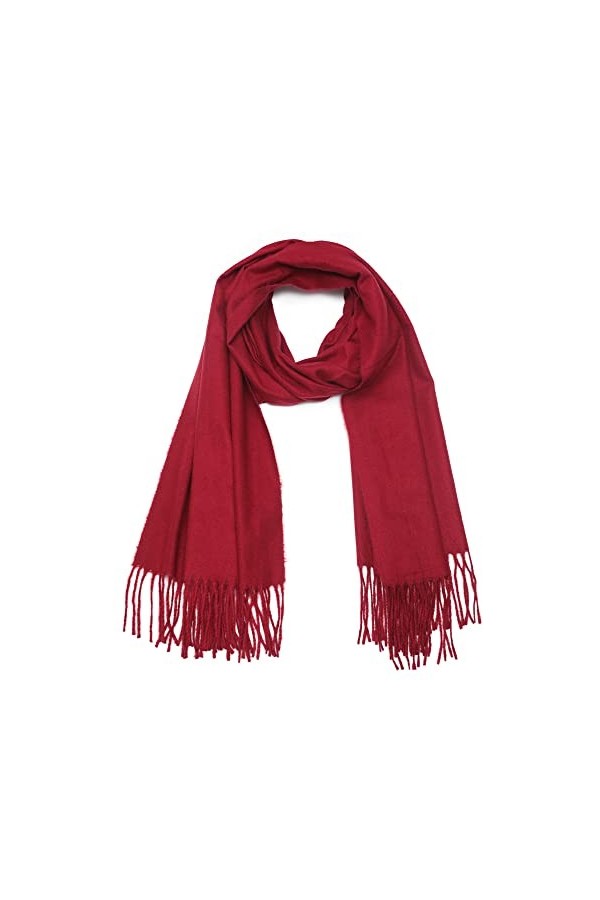 ZLYC Foulard dhiver chaud en cachemire pour femme, Bordeaux uni, Large