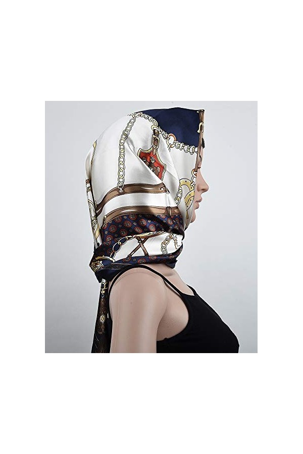 corciova Foulard carré en satin pour femme 35 x 35 cm, 471 Ceintures Bleu Marine