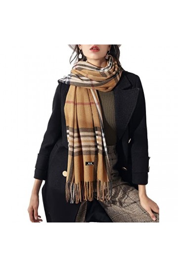 Gebell Écharpe tartan pour femme – Écharpes dhiver longues douces et chaudes à carreaux en laine pour femme, beige, taille u