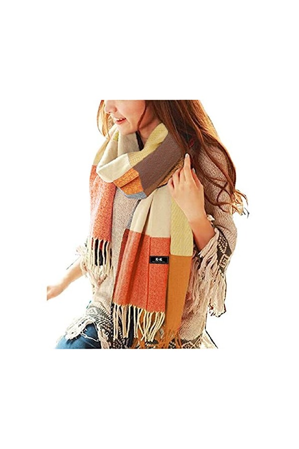 Gebell Écharpe tartan pour femme – Écharpes dhiver longues douces et chaudes à carreaux en laine pour femme, beige, taille u