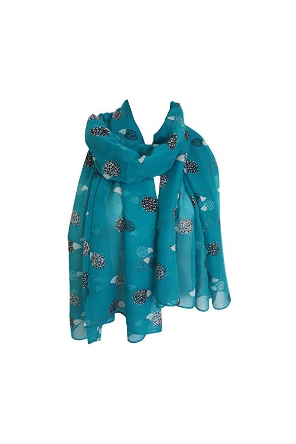 GlamLondon Écharpe pour femme Motif hérissons - Bleu - Large