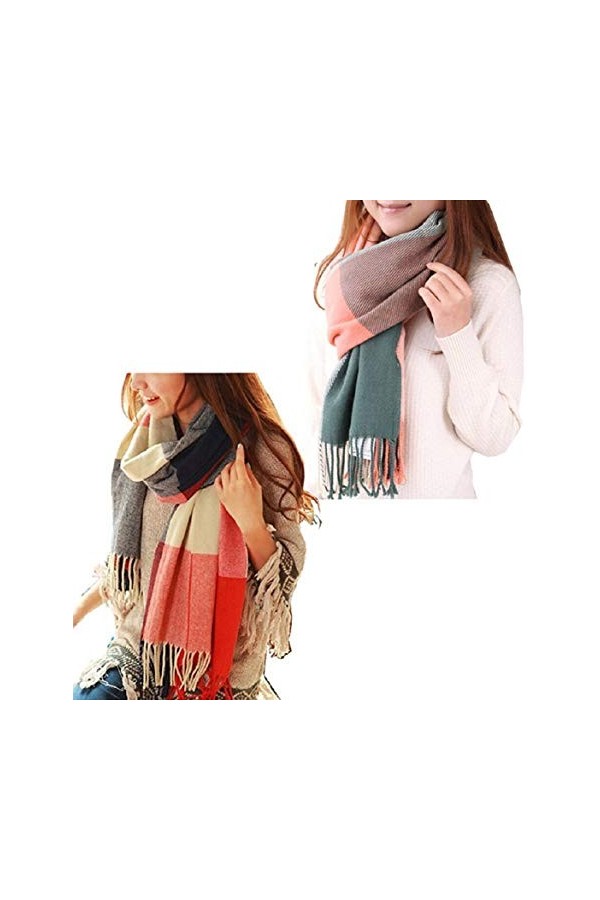 Tuopuda Hiver Echarpe Femme Plaid Longue écharpe Chaude Grande Châles Doux Foulards Glands Elégant Wrap Châles Etoles Écharpe