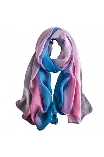 WZTP Foulard Femme en Soie Echarpe Chale Longue Élégant Dégradé Couleur 70,8" x 27,5" Lady 180cm, Rose bleu 