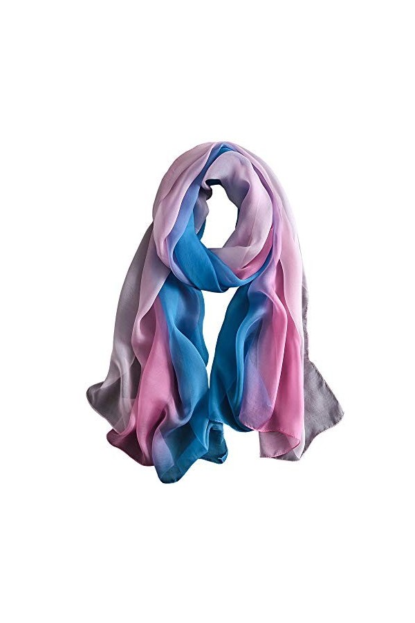 WZTP Foulard Femme en Soie Echarpe Chale Longue Élégant Dégradé Couleur 70,8" x 27,5" Lady 180cm, Rose bleu 