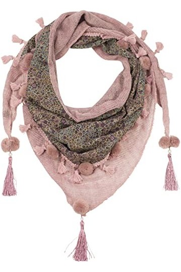 fashionchimp ® Écharpe triangle, à franges, pour femme, avec pompons décoratifs et motifs brodés, Motif rose, taille unique