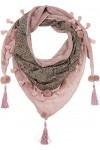 fashionchimp ® Écharpe triangle, à franges, pour femme, avec pompons décoratifs et motifs brodés, Motif rose, taille unique