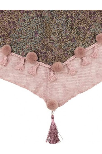 fashionchimp ® Écharpe triangle, à franges, pour femme, avec pompons décoratifs et motifs brodés, Motif rose, taille unique