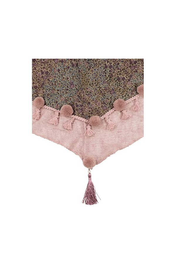 fashionchimp ® Écharpe triangle, à franges, pour femme, avec pompons décoratifs et motifs brodés, Motif rose, taille unique