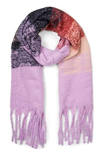 styleBREAKER Écharpe en tricot tissé pour femmes avec motif de rayures chiné et longues franges épaisses, hiver chaud, étole 