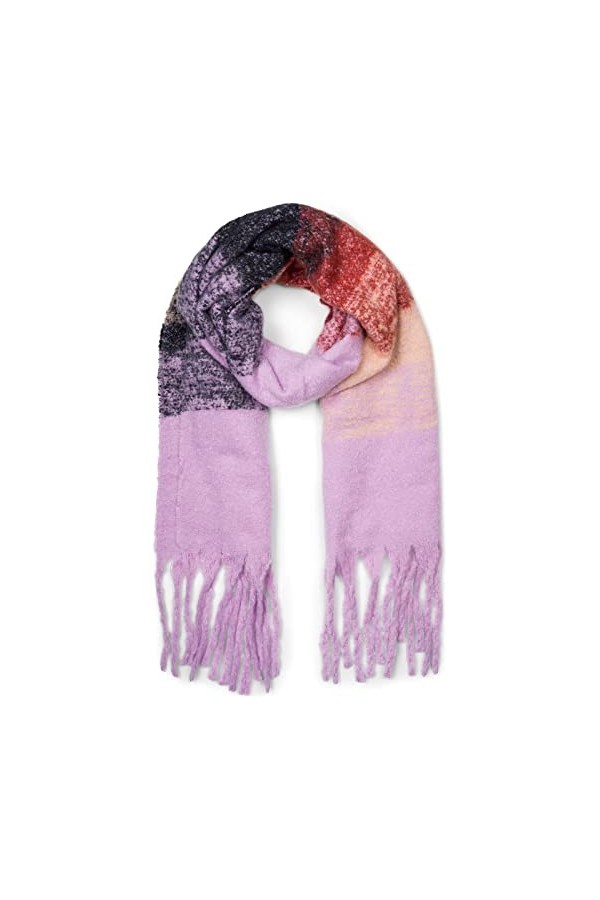 styleBREAKER Écharpe en tricot tissé pour femmes avec motif de rayures chiné et longues franges épaisses, hiver chaud, étole 