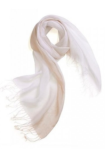 prettystern Foulard à franges en batik tie-dye bleu dégradé Femme Homme 100% Lin printemps été T95 kaki clair beige/blanc
