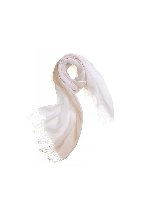 prettystern Foulard à franges en batik tie-dye bleu dégradé Femme Homme 100% Lin printemps été T95 kaki clair beige/blanc