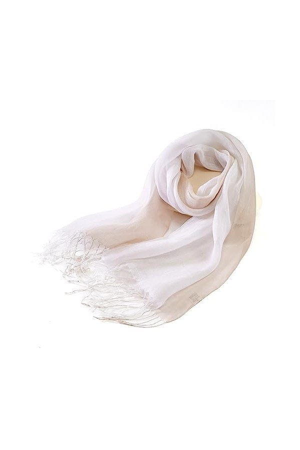 prettystern Foulard à franges en batik tie-dye bleu dégradé Femme Homme 100% Lin printemps été T95 kaki clair beige/blanc