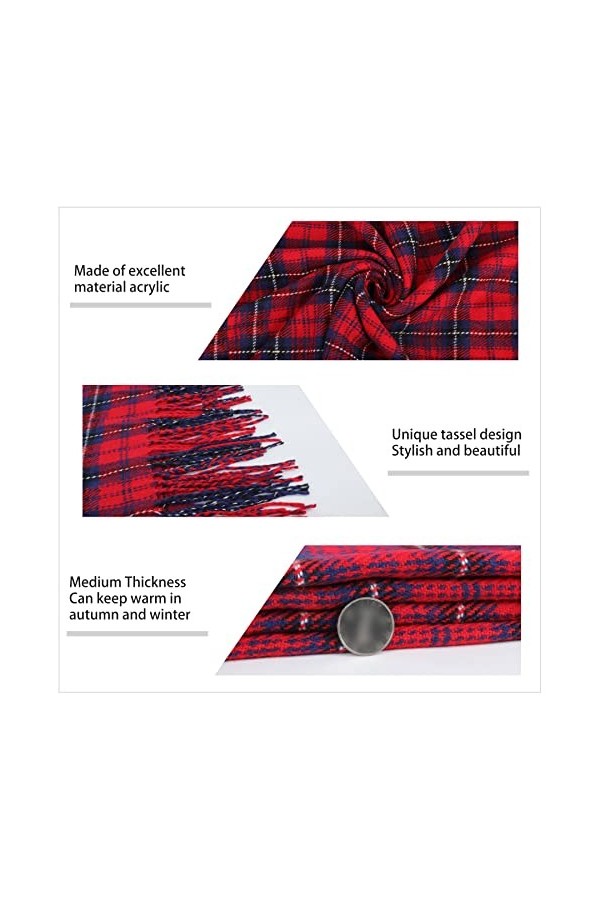 Écharpe tartan pour femme - Longue écharpe dhiver pour femme, douce et chaude - Style britannique - Avec pompons, Rouge-a, t