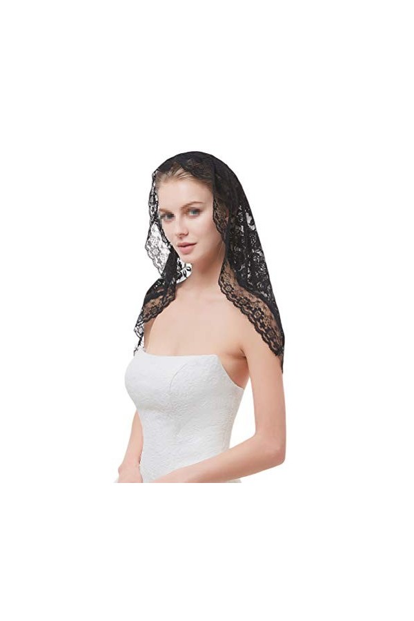 FENICAL Voile de mariée en dentelle brodé en tulle avec châle élégance coiffure de mariage noir , Blanc, M