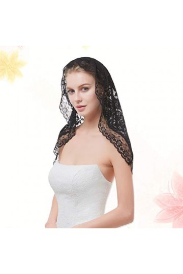 FENICAL Voile de mariée en dentelle brodé en tulle avec châle élégance coiffure de mariage noir , Blanc, M