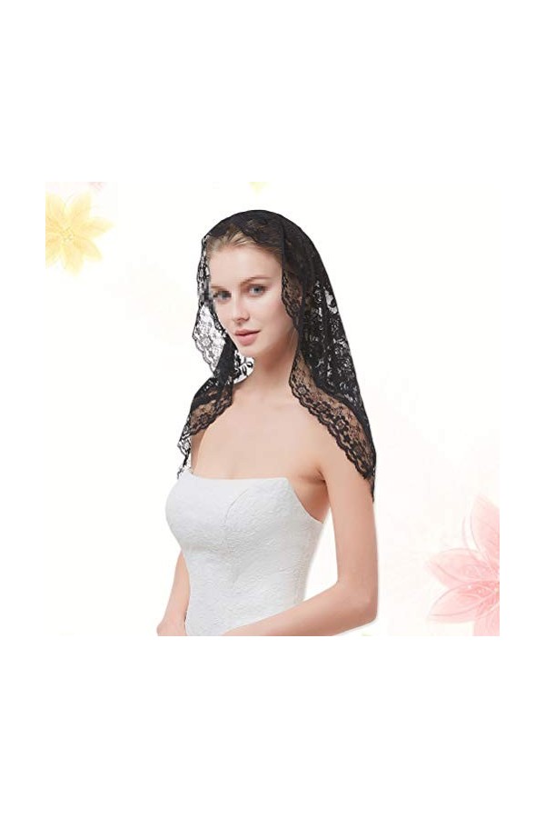 FENICAL Voile de mariée en dentelle brodé en tulle avec châle élégance coiffure de mariage noir , Blanc, M