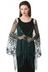 BESTORI Femme Foulard Broderie Frange Châle En Maille Mousseline Étole pour Mariage Bal Soirée Fête Noir