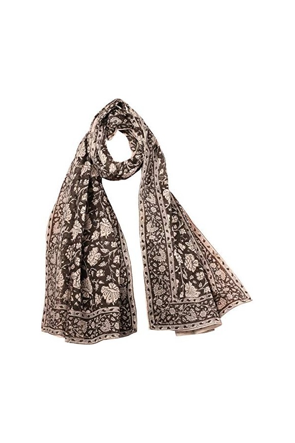 Touchstone Indtresor Écharpe en coton et soie pour femme, Noir 4