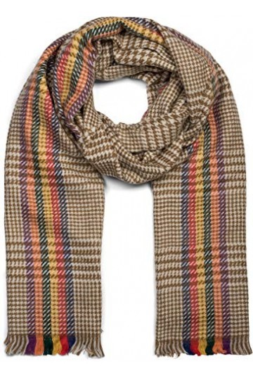styleBREAKER écharpe douce pour femmes avec motif pied-de-poule pepita, rayures colorées et des franges sur le pourtour, hive