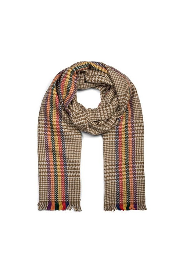styleBREAKER écharpe douce pour femmes avec motif pied-de-poule pepita, rayures colorées et des franges sur le pourtour, hive