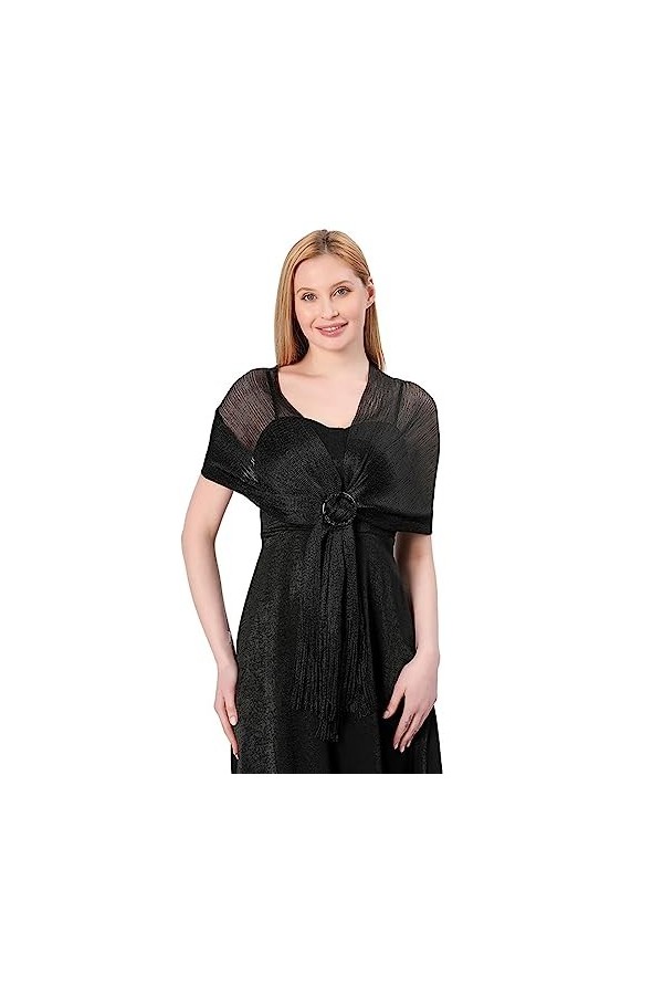 LumiSyne Femme Châles Et Écharpes Métalliques Scintillants Avec Boucle Étincelants Couleur Unie Glands Foulard Longue Léger E