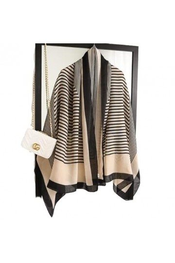 LA FERANI Foulard en coton pour femme - Classique - Beige et noir - Léger - 180 x 90 cm - Vintage - Léger - Cadeau pour fille