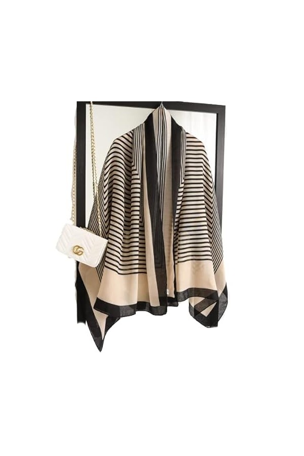 LA FERANI Foulard en coton pour femme - Classique - Beige et noir - Léger - 180 x 90 cm - Vintage - Léger - Cadeau pour fille