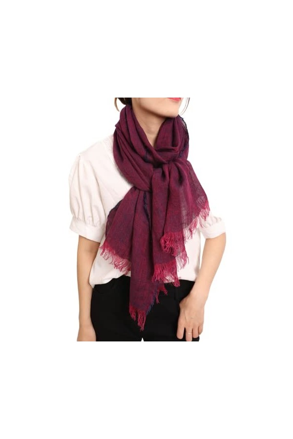 prettystern XL Femmes Hommes Chiné uni été loisirs franges Foulard en lin T94 noir rose