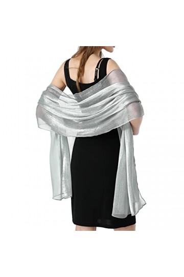 Ladiery Étole triangulaire en dentelle festive pour robes de soirée avec pompons pour soirée, fête, mariage, argenté, 200×68 