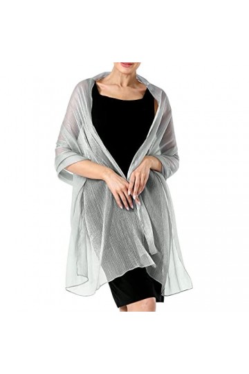 Ladiery Étole triangulaire en dentelle festive pour robes de soirée avec pompons pour soirée, fête, mariage, argenté, 200×68 