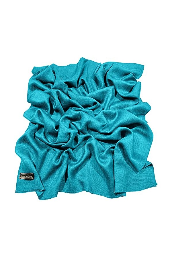 CJ Apparel Turquoise Echarpe de Pashmina en Châle Népalaise Solide Couleur Unie Conception Wrap Étole