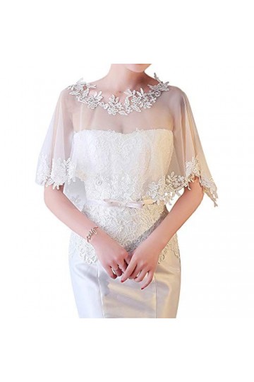 Chic Diary - Élégante robe de mariée - Cape en tulle - Style rétro - Robe de soirée ou de cocktail., Blanc., taille unique