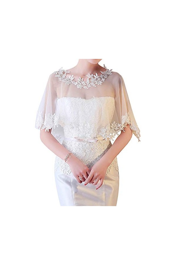 Chic Diary - Élégante robe de mariée - Cape en tulle - Style rétro - Robe de soirée ou de cocktail., Blanc., taille unique