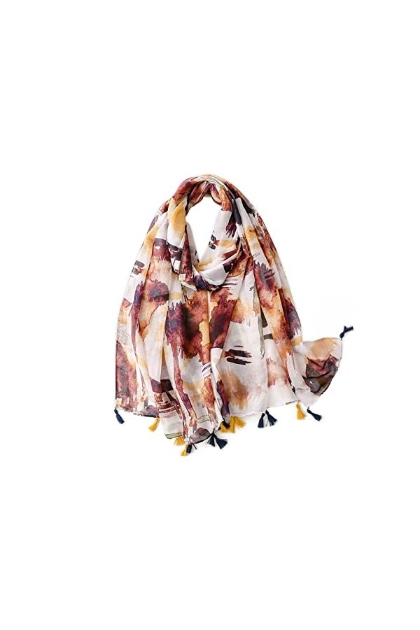 LumiSyne Voile Écharpe Femme Imprimé Floral Plante Motif Géométrique Avec Gland Bicolore Châle Transparent Léger Étole Longue