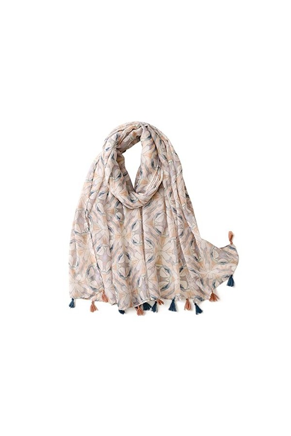 LumiSyne Voile Écharpe Femme Imprimé Floral Plante Motif Géométrique Avec Gland Bicolore Châle Transparent Léger Étole Longue