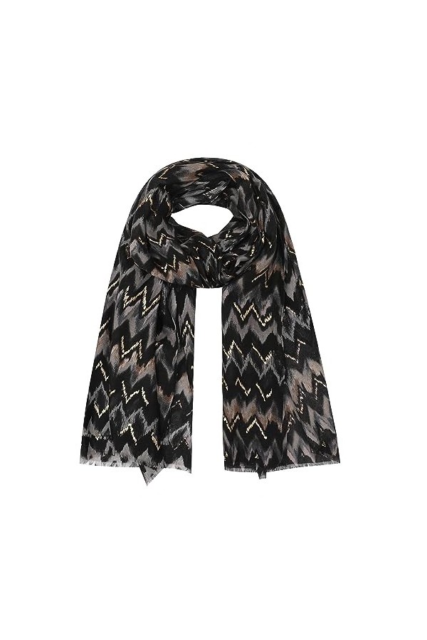 Ever Bloom Foulards colorés pour femme avec dégradé de couleurs Motif zigzags métalliques longs, Noir , taille unique