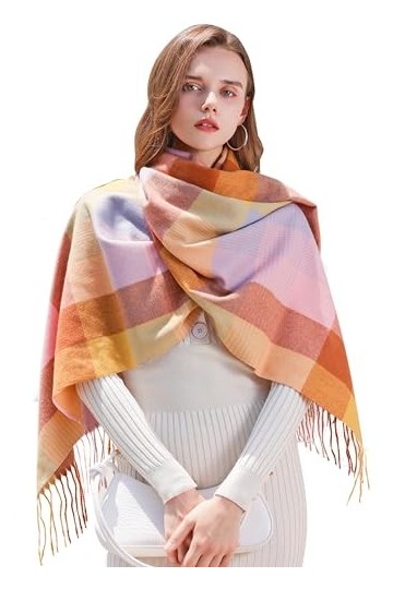 Longwu Femmes Tartan écossais Multicolore Dames écharpe et châle Wrap Cachemire Sensation Hiver Doux Chaud Longues Grandes éc