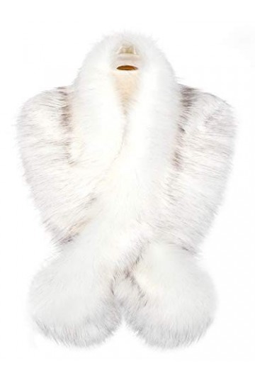 soul young Col Fausse Fourrure Femmes Hiver Dames Echarpe Etoles Châle 120CM,Blanc 