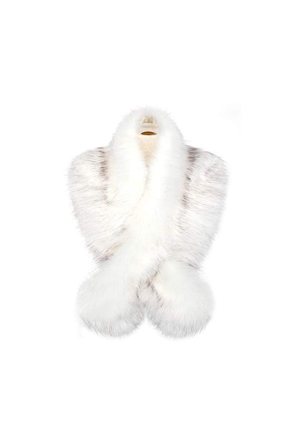 soul young Col Fausse Fourrure Femmes Hiver Dames Echarpe Etoles Châle 120CM,Blanc 