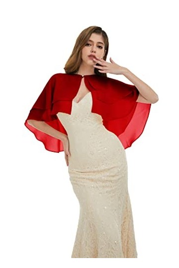Keivvsh Châle en mousseline de soie pour femme pour robe de soirée, cape de mariage, rouge vin, taille unique