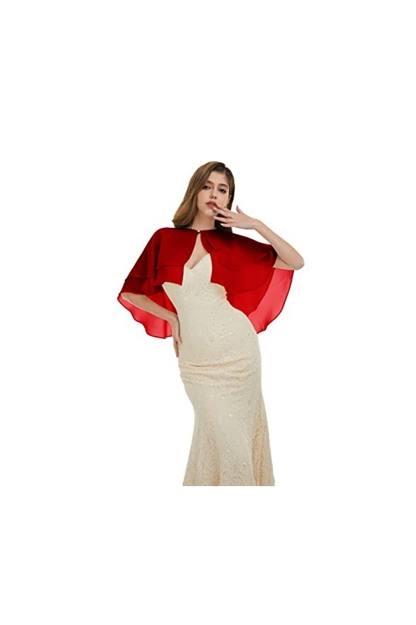 Keivvsh Châle en mousseline de soie pour femme pour robe de soirée, cape de mariage, rouge vin, taille unique