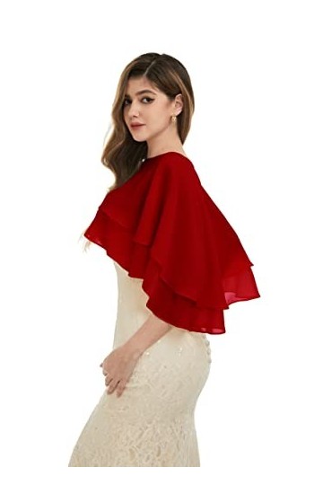 Keivvsh Châle en mousseline de soie pour femme pour robe de soirée, cape de mariage, rouge vin, taille unique