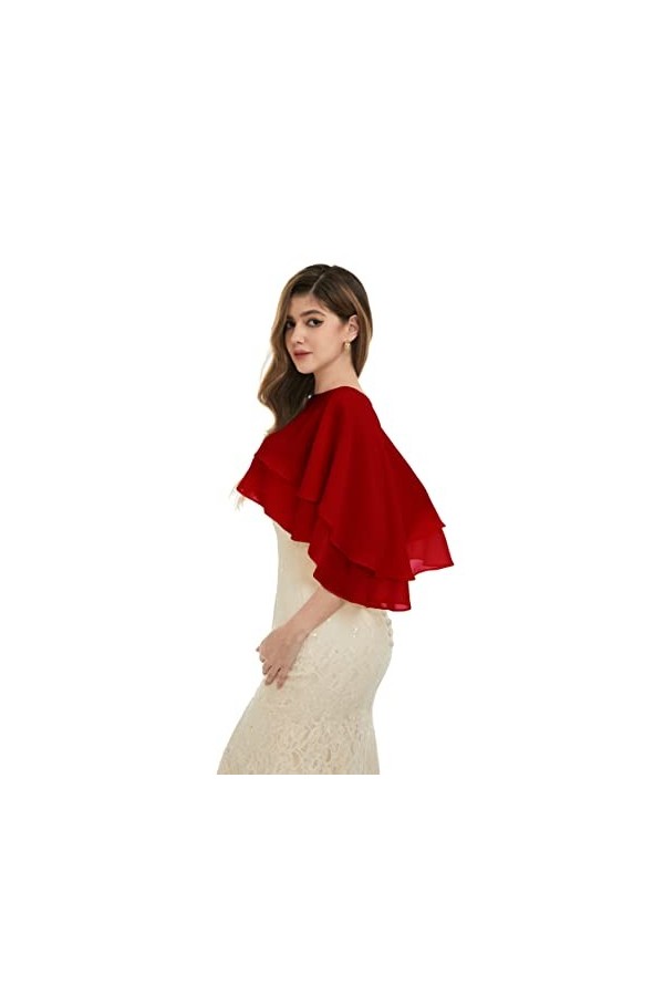 Keivvsh Châle en mousseline de soie pour femme pour robe de soirée, cape de mariage, rouge vin, taille unique