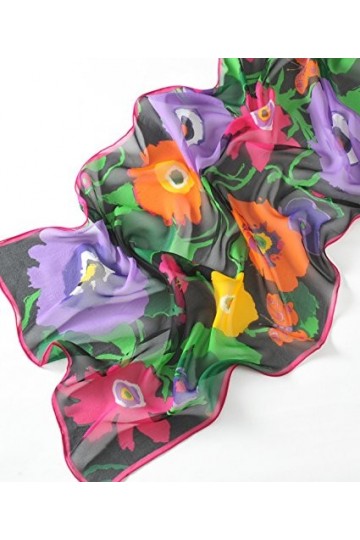 prettystern - 165cm longue écharpe de soie handrolled avec printanières motif - fleurs - Violet