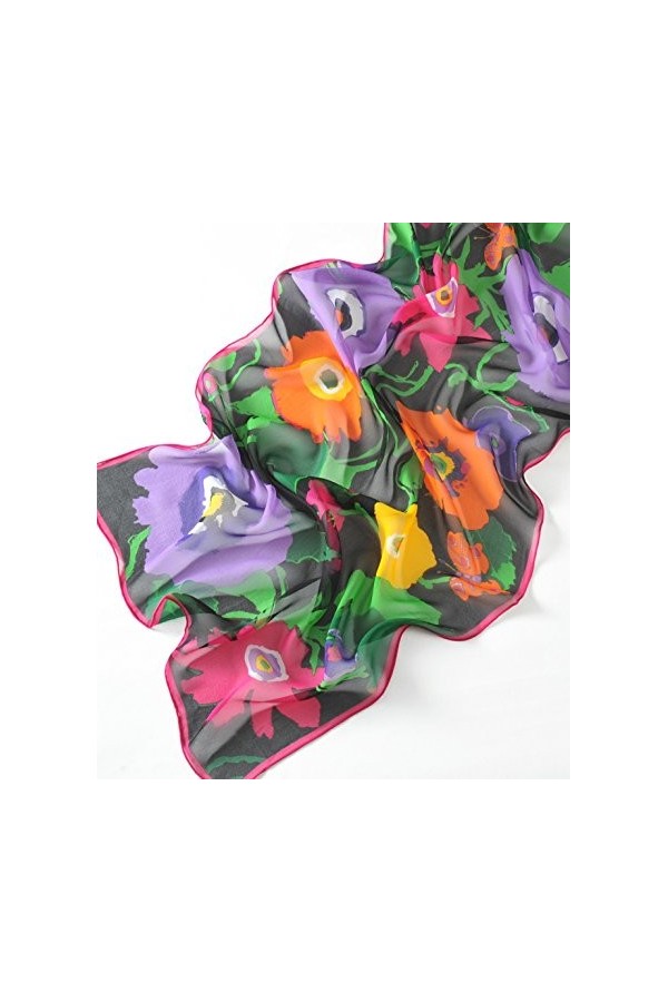 prettystern - 165cm longue écharpe de soie handrolled avec printanières motif - fleurs - Violet