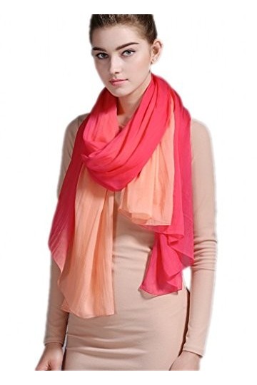 prettystern 180cm longue Foulard Écharpe 100% en mousseline soie Tie-Dye Femmes Éte Printemps - Rouge